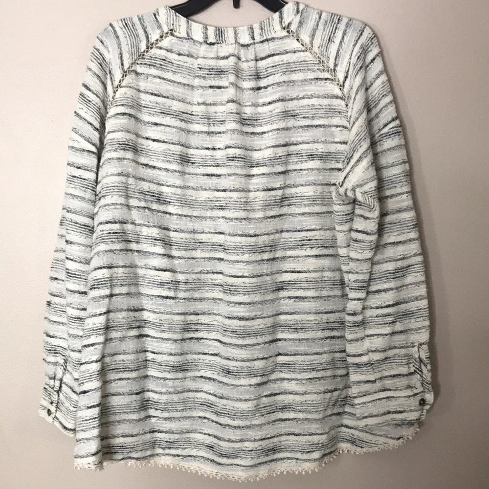 Free People Women's Henley Textured Striped Pullover Top Small
